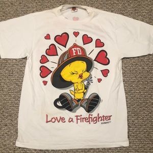 Vintage looney tunes tweety bird firefighter shirt